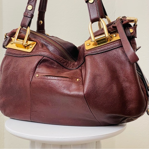 Burgundy B Makowsky Large Hobo Weekender Leather Bag - Picture 9 of 14